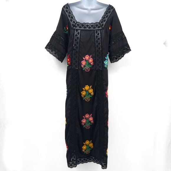 Christy Dawn Handmade Floral Embroidered Simone Maxi Dress in Noir Embroidery - Picture 4 of 15